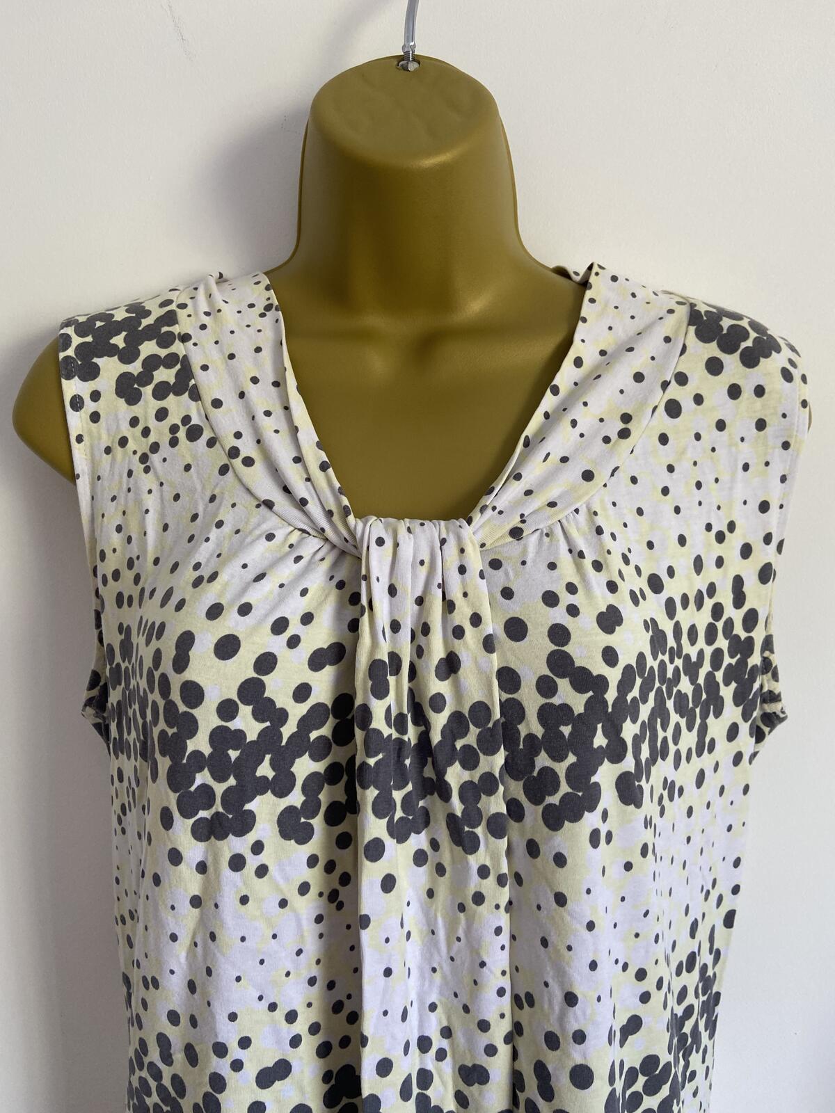 M&S White, Grey & Yellow Polka Dot Twist Front Vest Top - Size 14
