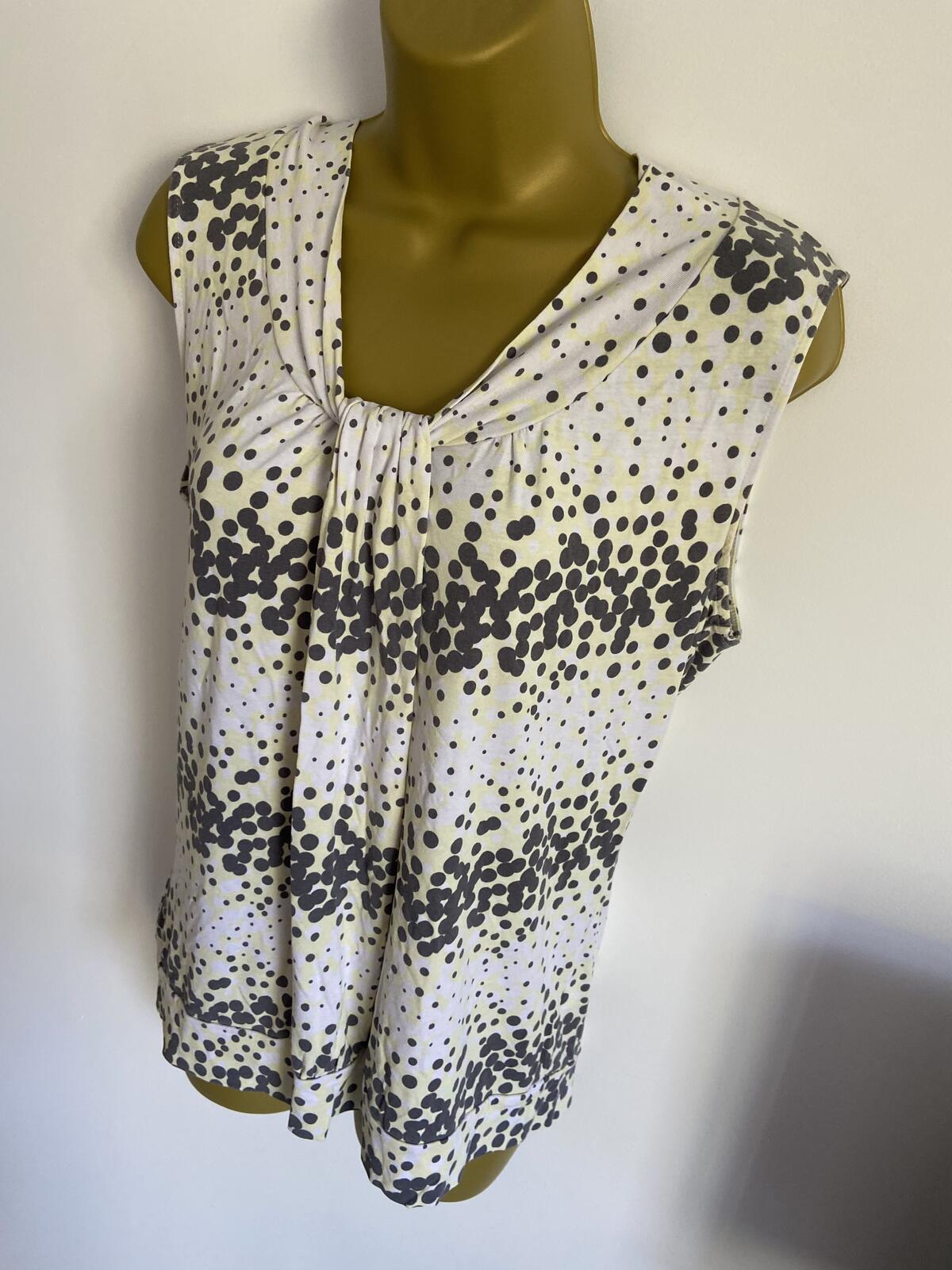 M&S White, Grey & Yellow Polka Dot Twist Front Vest Top - Size 14