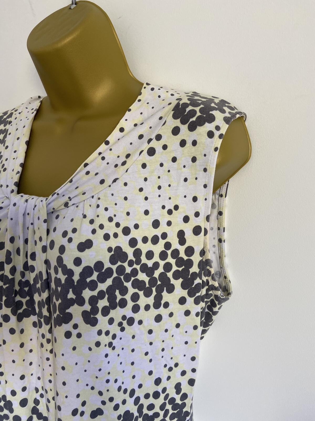 M&S White, Grey & Yellow Polka Dot Twist Front Vest Top - Size 14