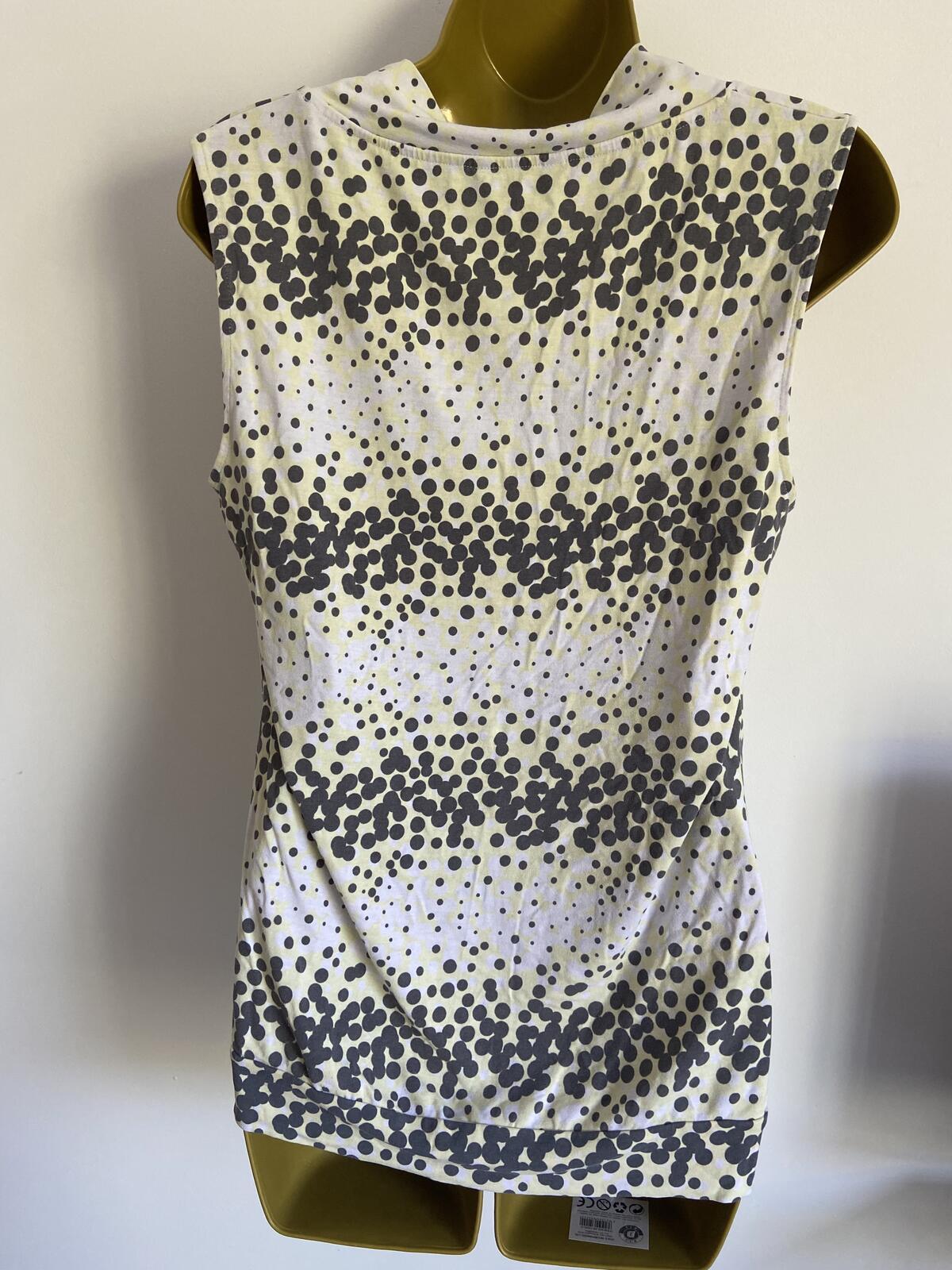 M&S White, Grey & Yellow Polka Dot Twist Front Vest Top - Size 14