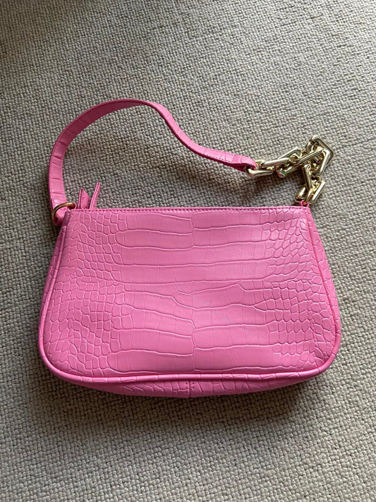 Primark Pink Crocodile Print Handbag - Faux Chain Strap