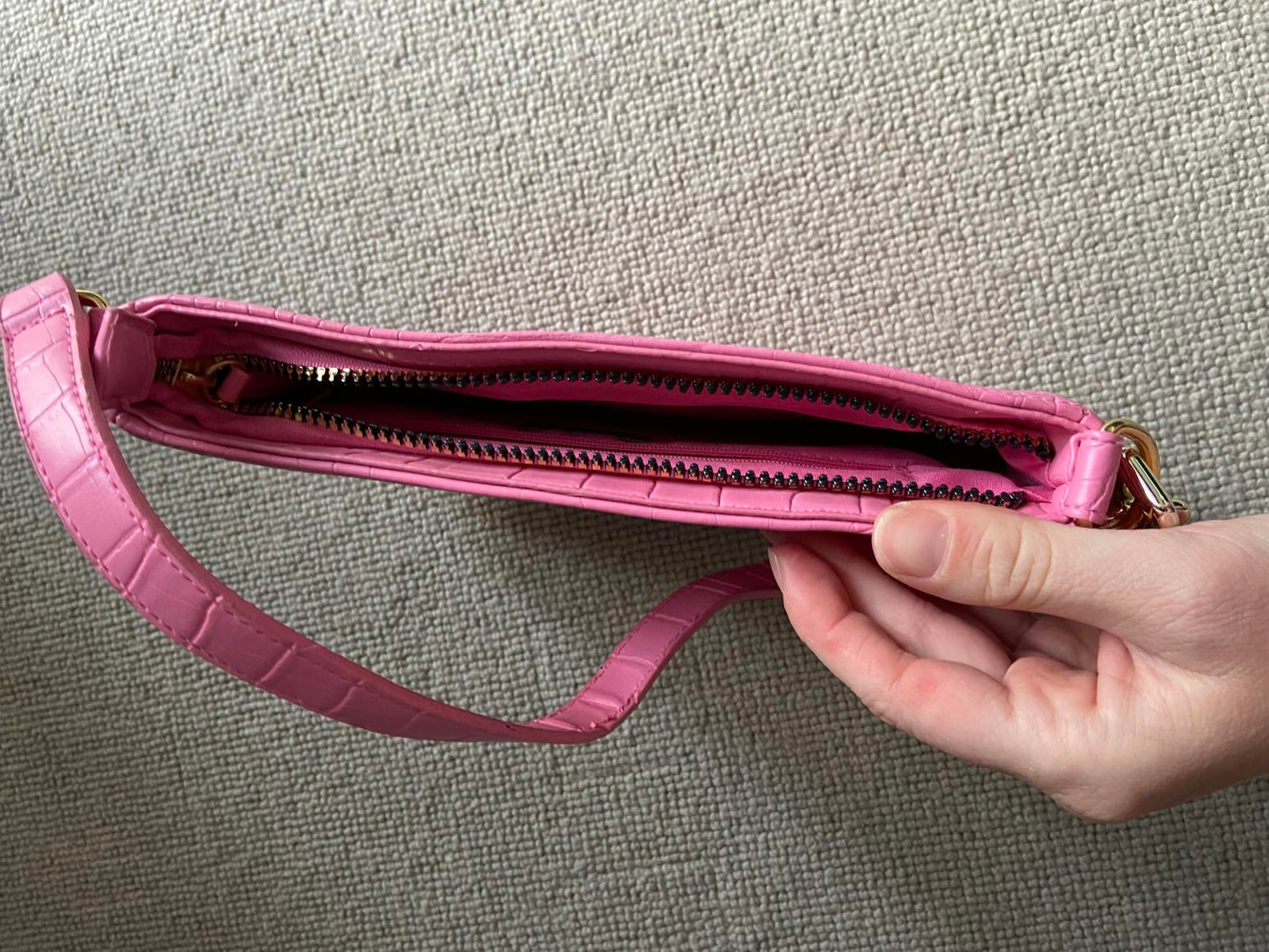 Primark Pink Crocodile Print Handbag - Faux Chain Strap