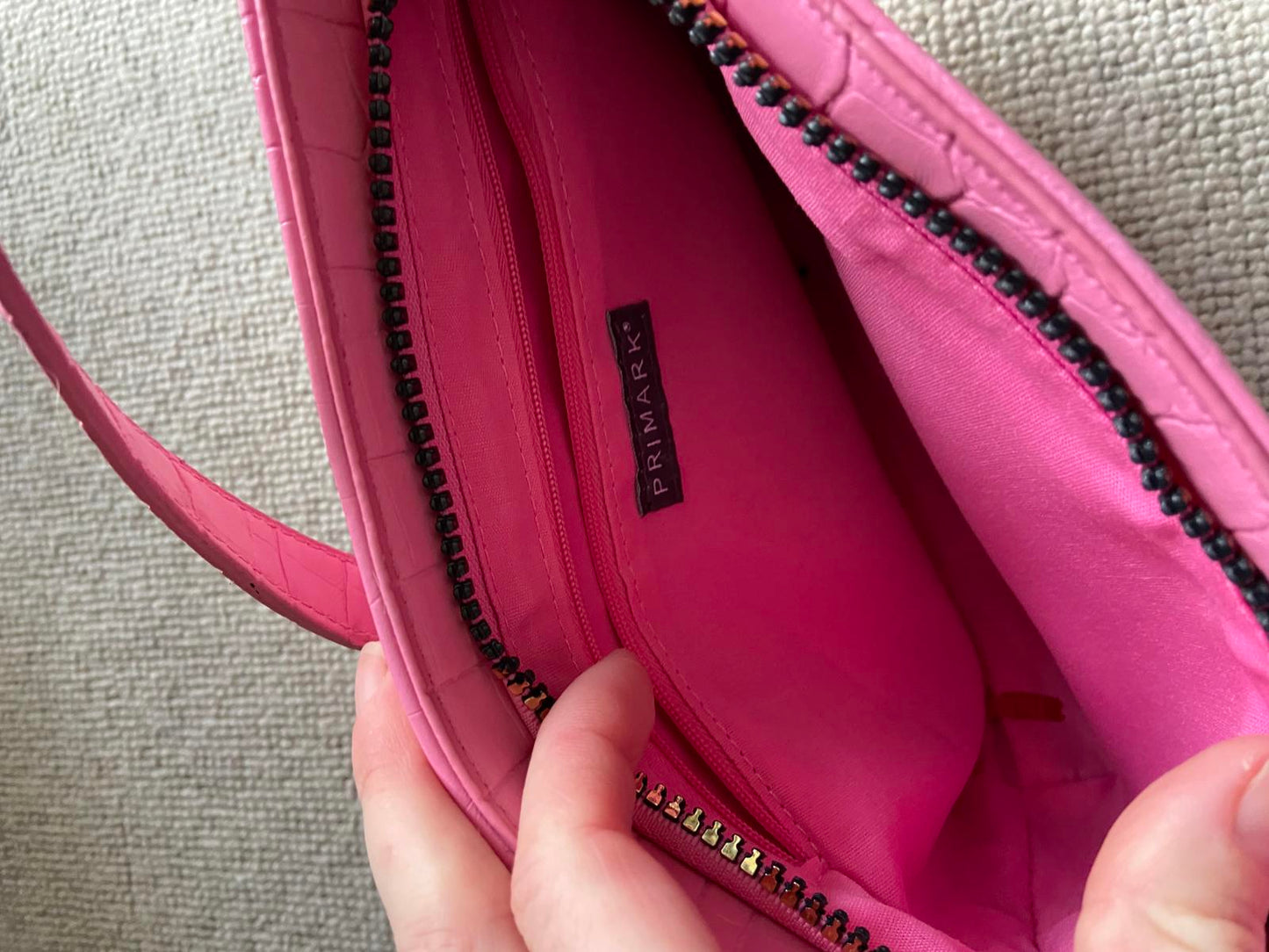 Primark Pink Crocodile Print Handbag - Faux Chain Strap
