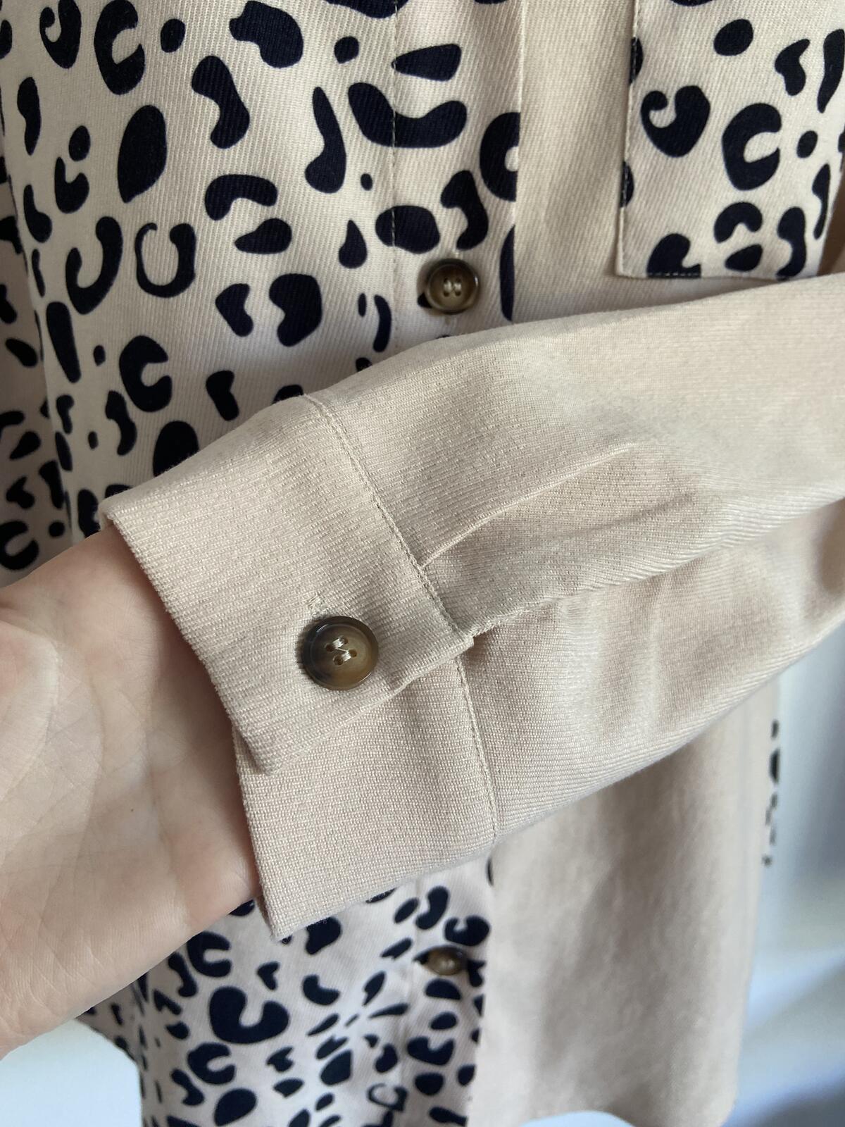 Shein Cream Leopard Print Half-and-Half Long Sleeve Shirt - Size Medium