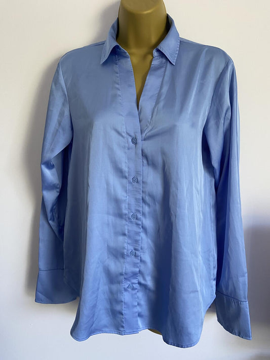 H&M Silky Cornflower Blue Long Sleeve Button-Down Shirt - Size XS