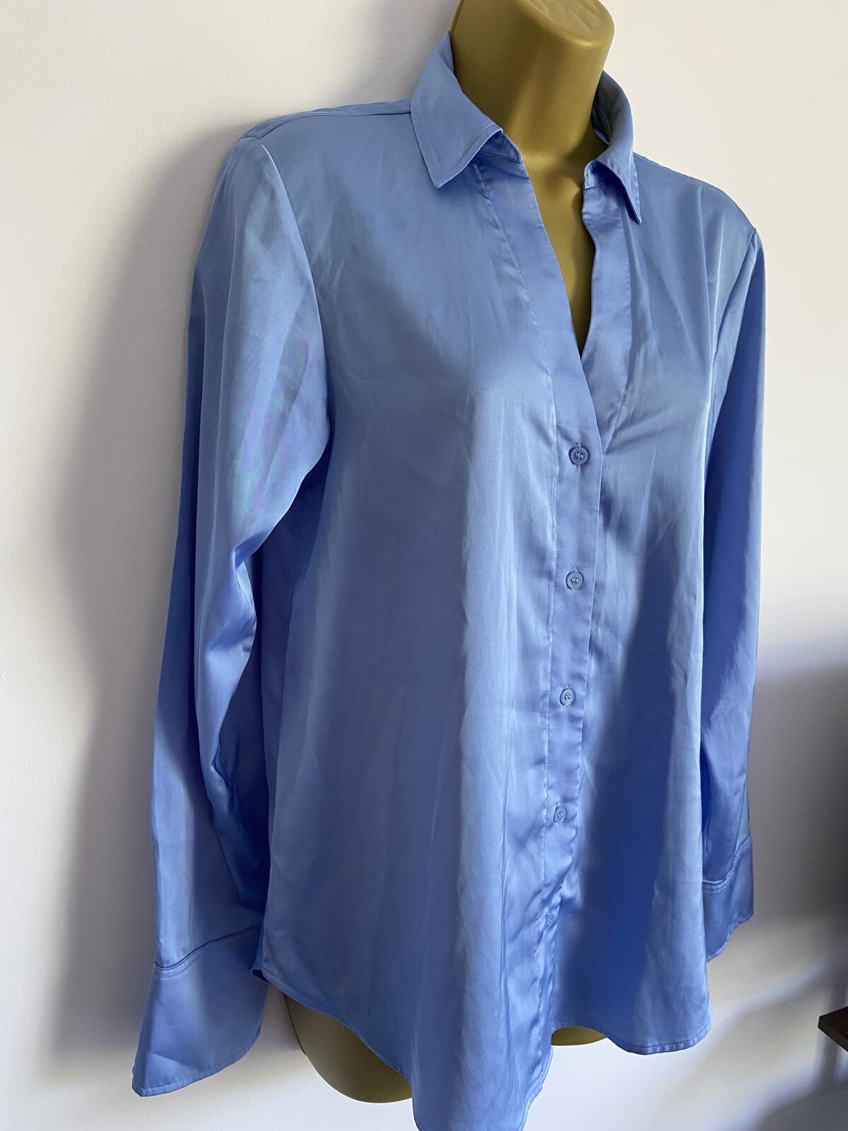 H&M Silky Cornflower Blue Long Sleeve Button-Down Shirt - Size XS