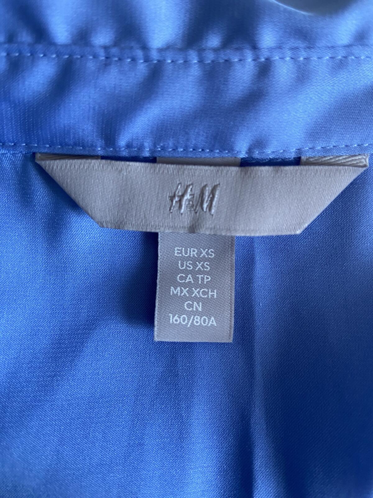 H&M Silky Cornflower Blue Long Sleeve Button-Down Shirt - Size XS