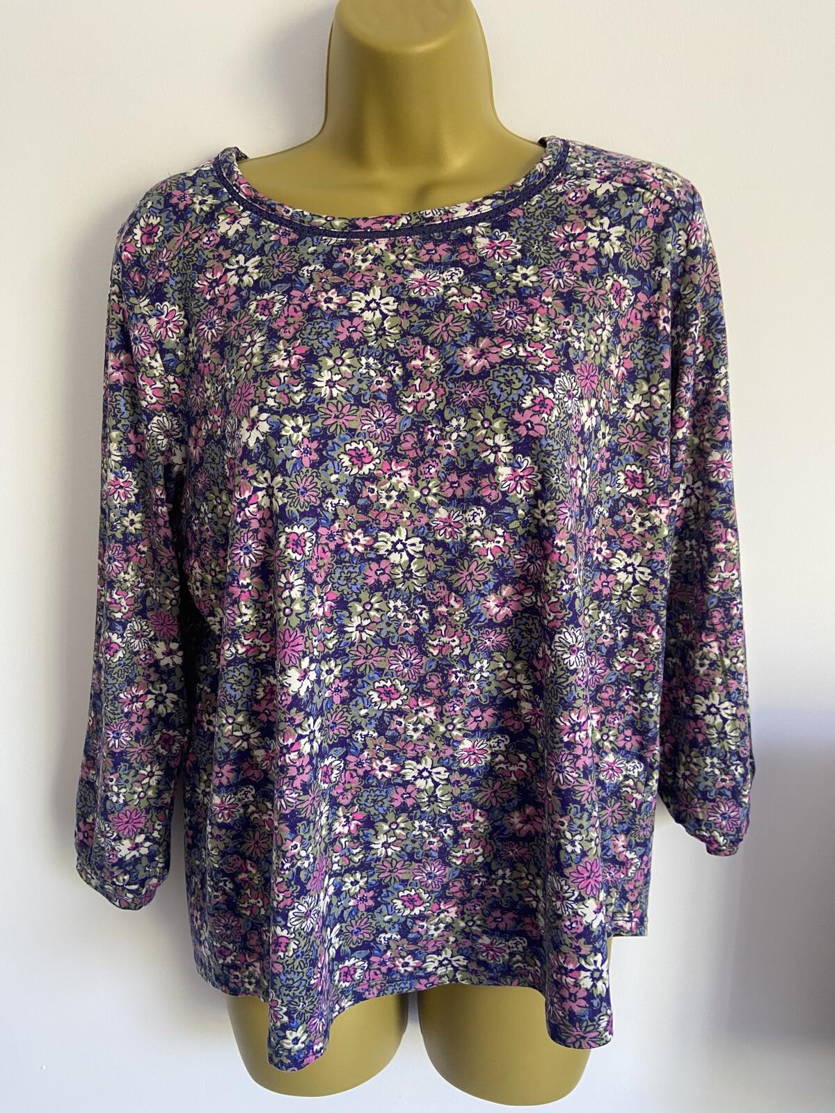 Country Rose Floral Print 3/4 Sleeve Jersey Top - Size 8