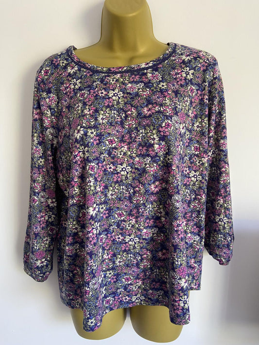Country Rose Floral Print 3/4 Sleeve Jersey Top - Size 8