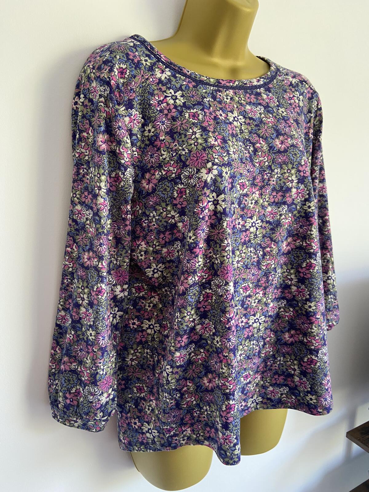 Country Rose Floral Print 3/4 Sleeve Jersey Top - Size 8