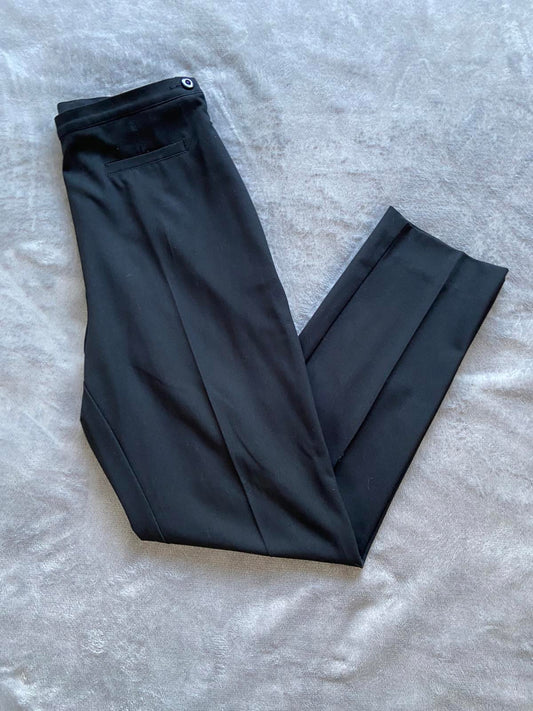 M&S St Michael Size 12 Black Smart Trousers Side Zip Straight Leg