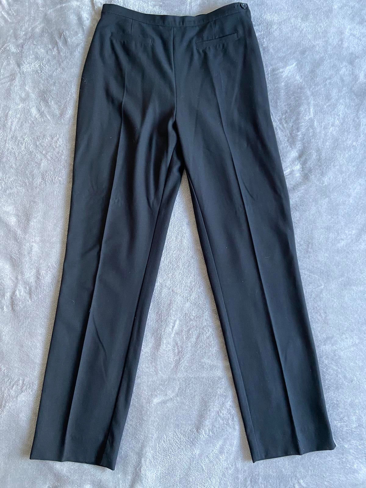 M&S St Michael Size 12 Black Smart Trousers Side Zip Straight Leg