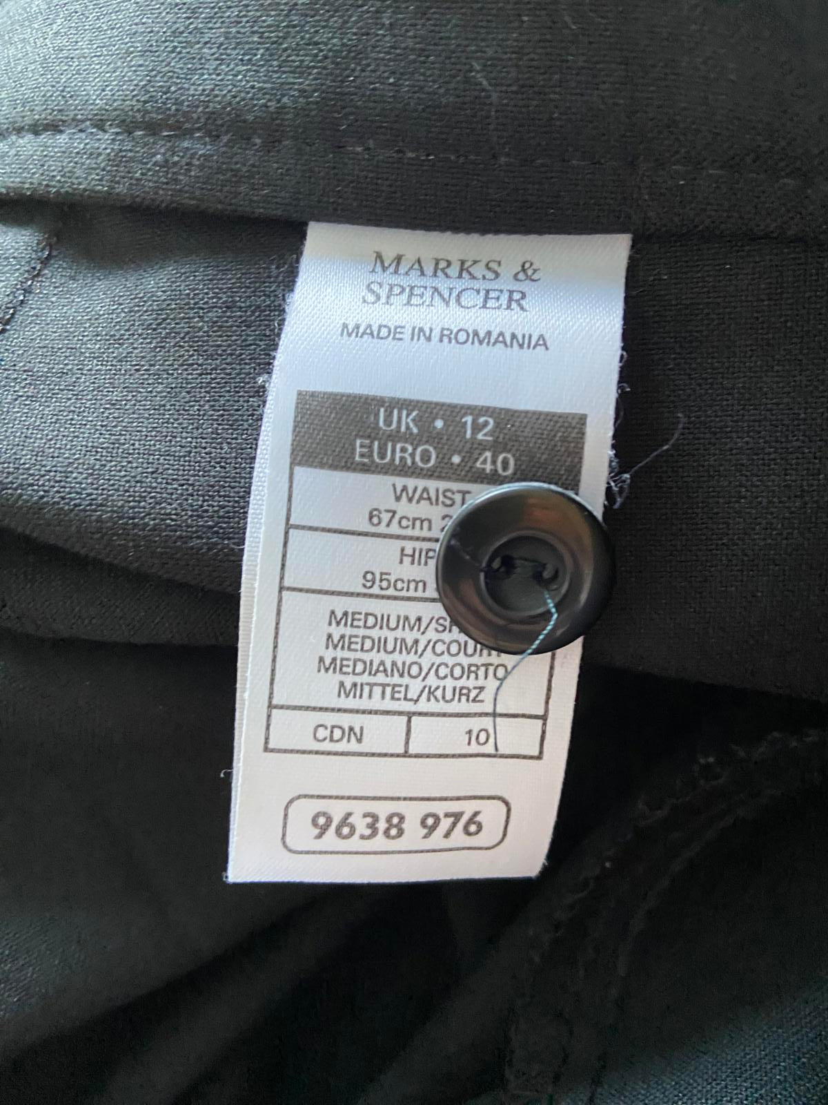 M&S St Michael Size 12 Black Smart Trousers Side Zip Straight Leg