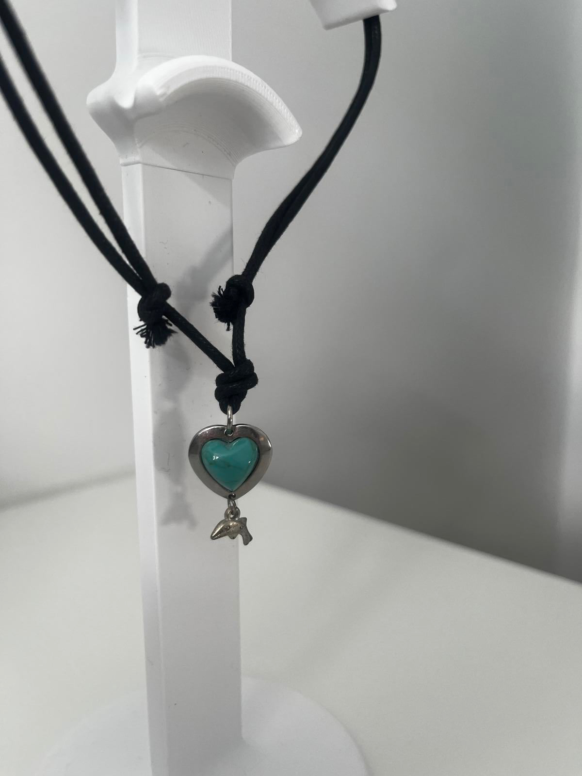 Turquoise Heart & Dolphin Cord Necklace