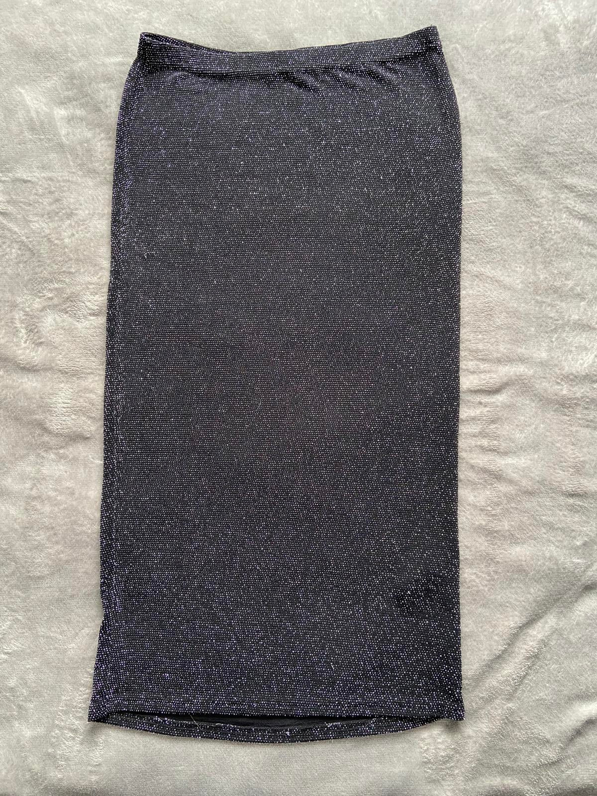 Oasis Size Medium Black Sparkly Metallic Pencil Skirt Elasticated Waist Stretch