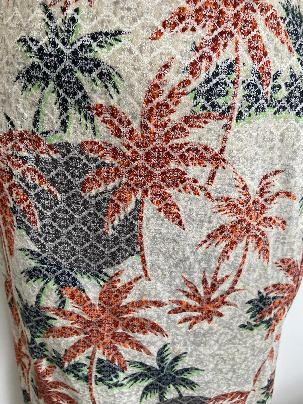 Topshop Size 8 Beige Gold Pencil Skirt with Palm Tree Print Back Split