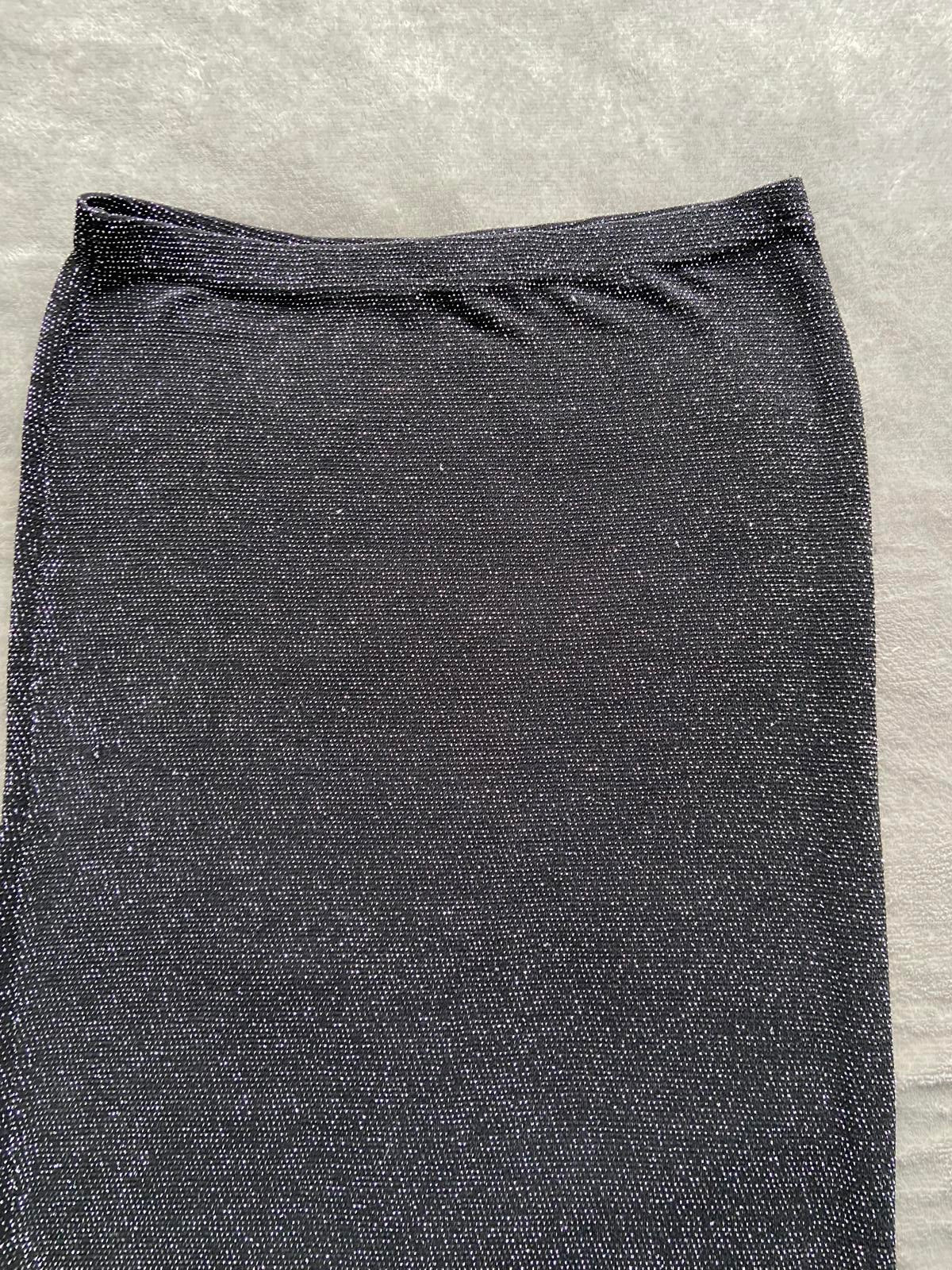 Oasis Size Medium Black Sparkly Metallic Pencil Skirt Elasticated Waist Stretch