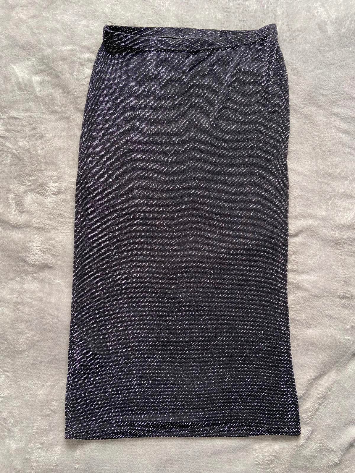 Oasis Size Medium Black Sparkly Metallic Pencil Skirt Elasticated Waist Stretch
