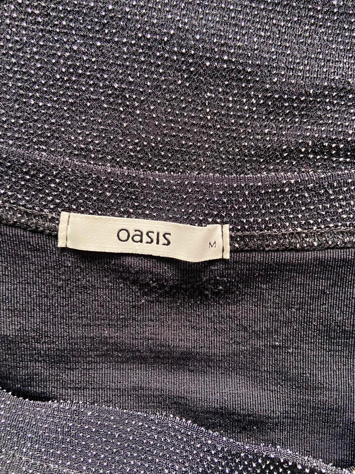 Oasis Size Medium Black Sparkly Metallic Pencil Skirt Elasticated Waist Stretch