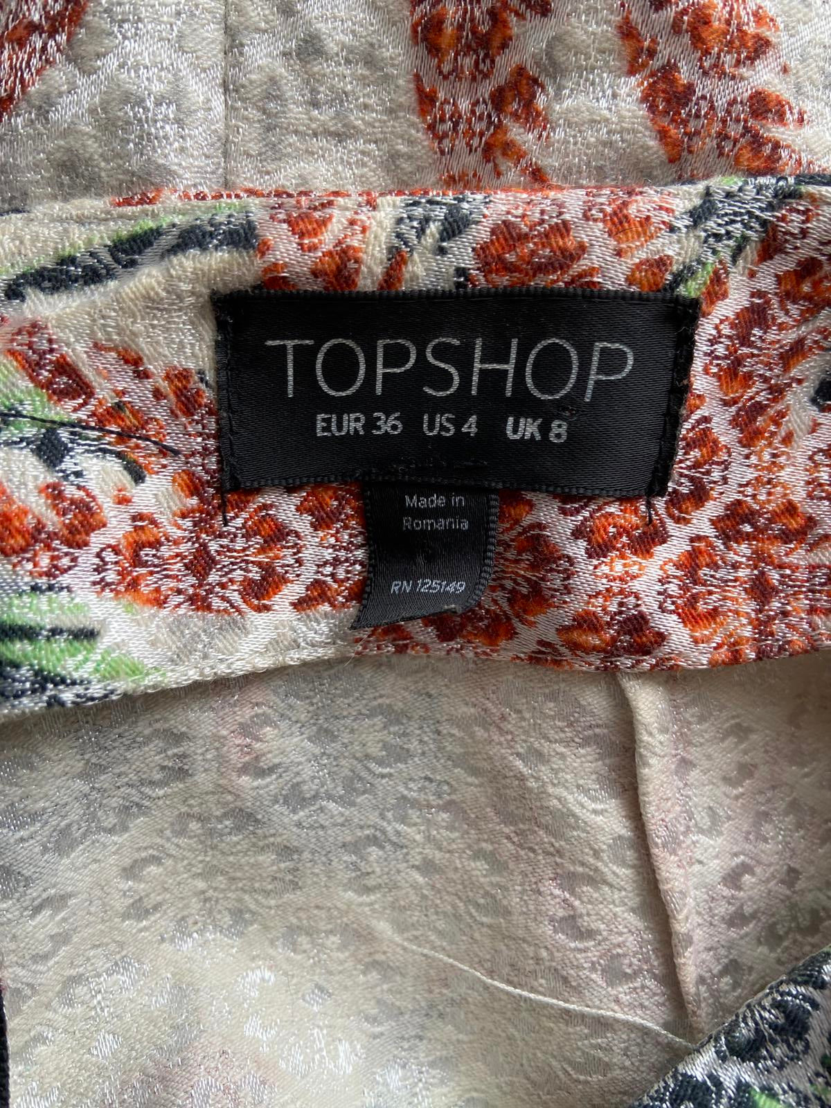 Topshop Size 8 Beige Gold Pencil Skirt with Palm Tree Print Back Split