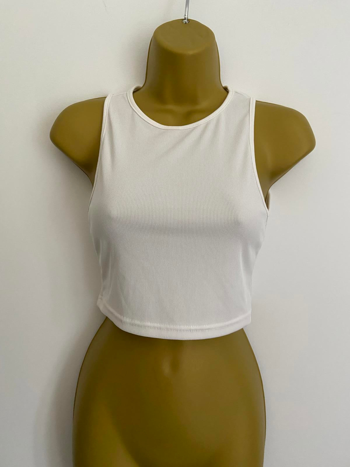 Cider White Ribbed Cropped Vest Top - Size XS