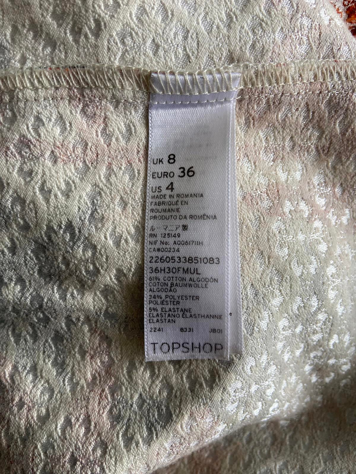 Topshop Size 8 Beige Gold Pencil Skirt with Palm Tree Print Back Split