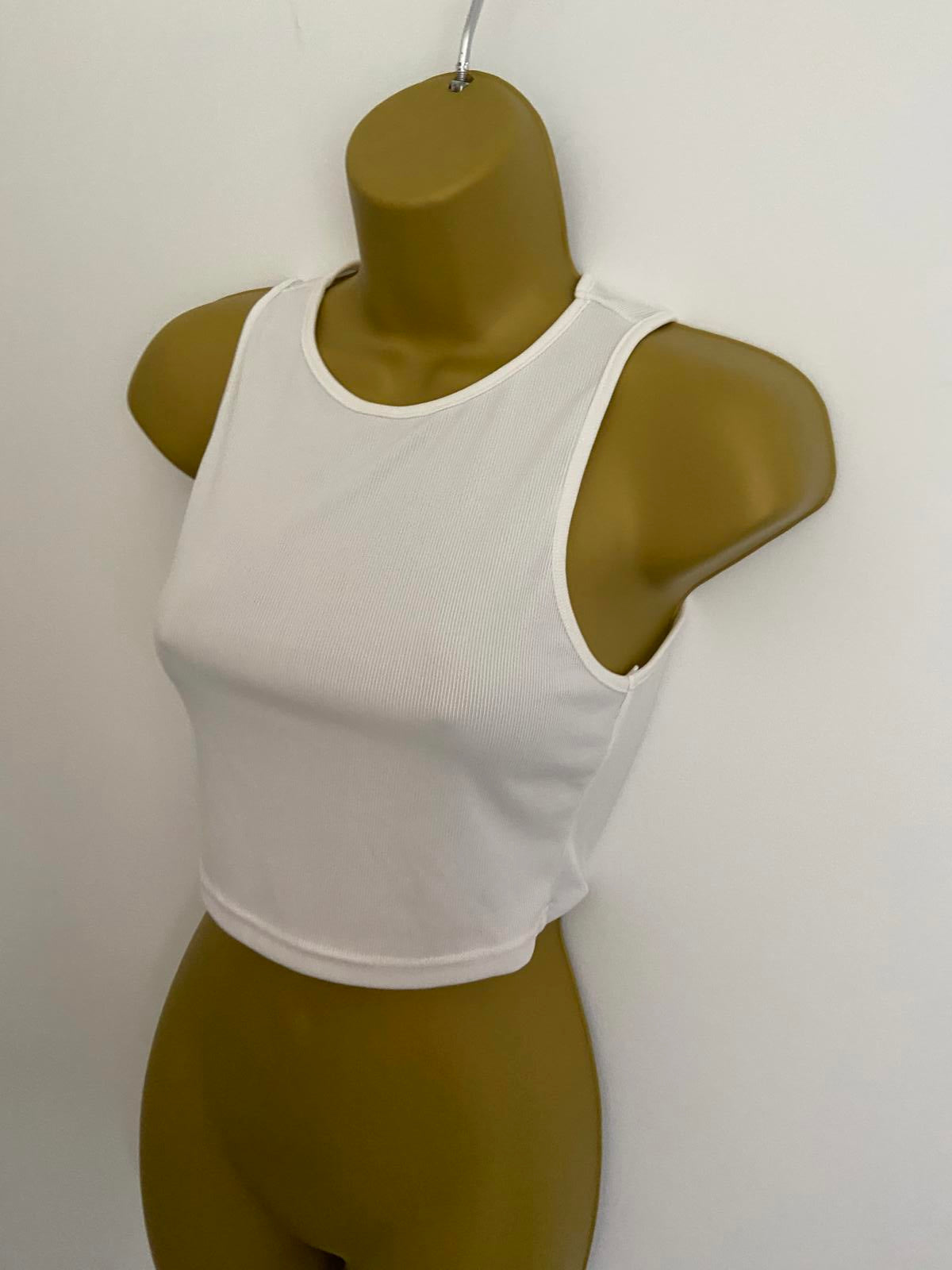 Cider White Ribbed Cropped Vest Top - Size XS