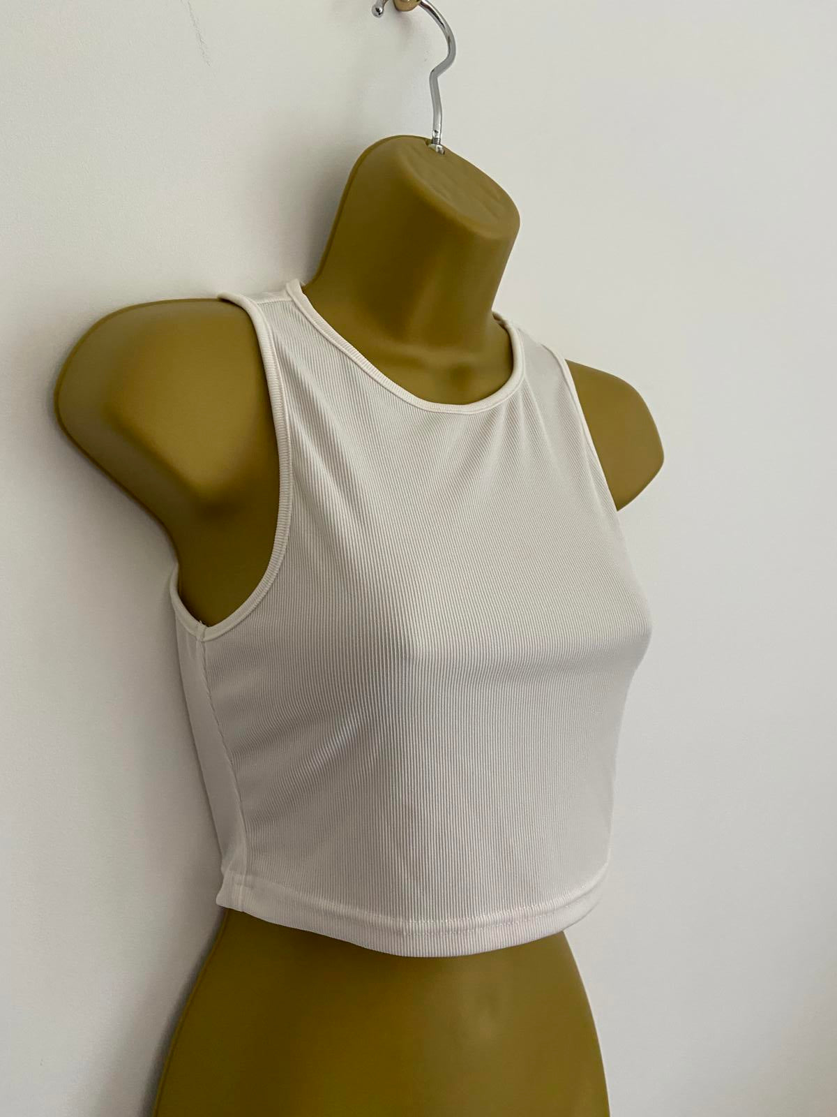 Cider White Ribbed Cropped Vest Top - Size XS