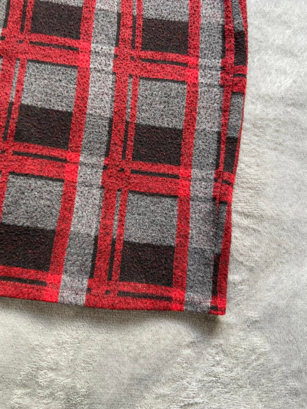 Tu Size 10 Red Grey Checked Pencil Skirt Elasticated Waist Viscose Blend