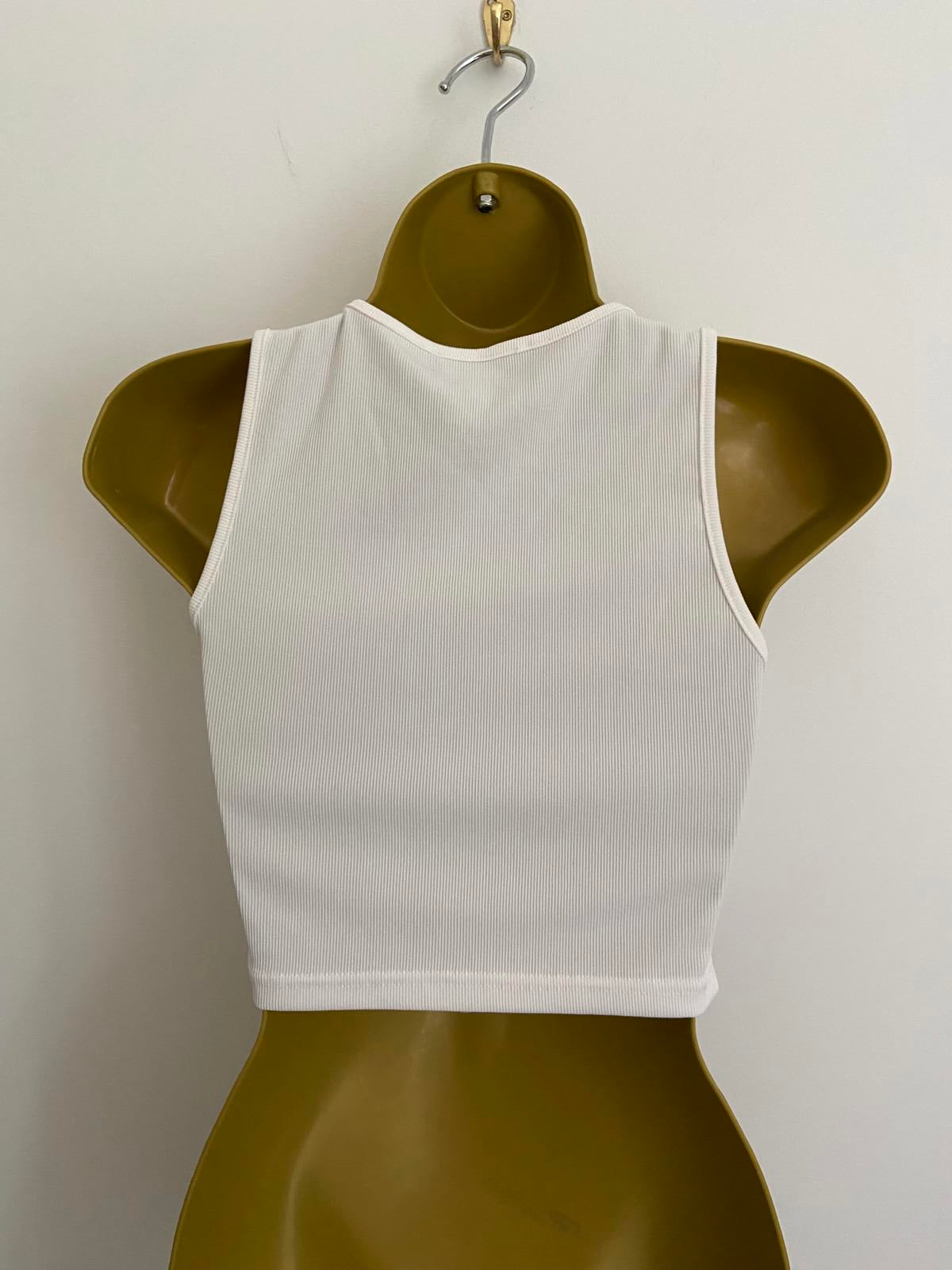 Cider White Ribbed Cropped Vest Top - Size XS