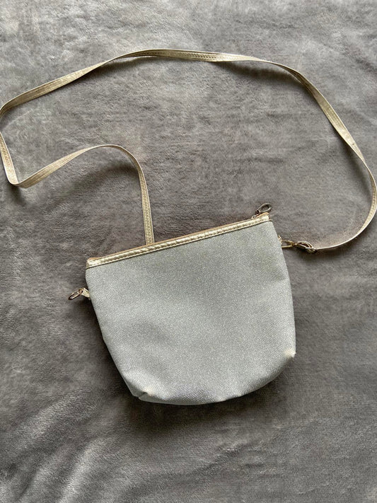 Silver Sparkly Glitter Crossbody Handbag Gold Strap Evening Bag 27cm x 22cm