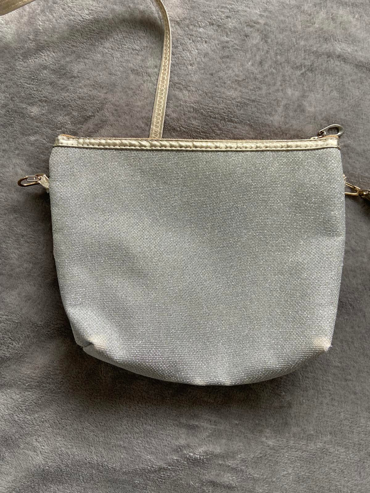 Silver Sparkly Glitter Crossbody Handbag Gold Strap Evening Bag 27cm x 22cm