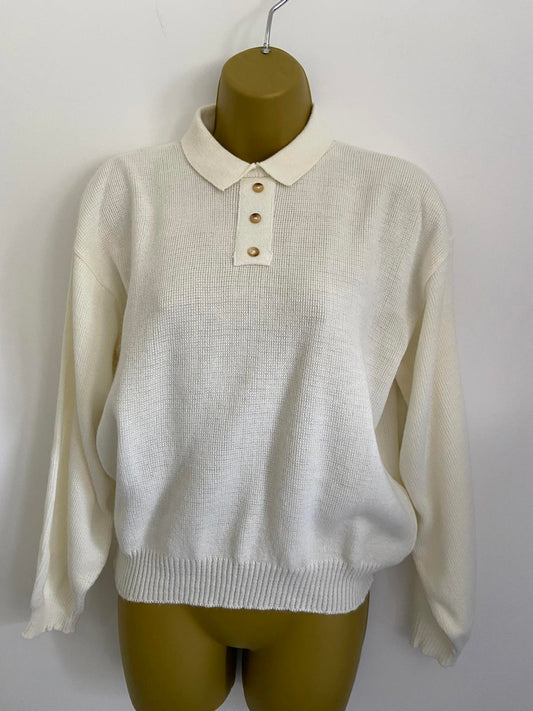 Blue Made In England Cream Small Knitted Polo Neck Lightweight Sweater