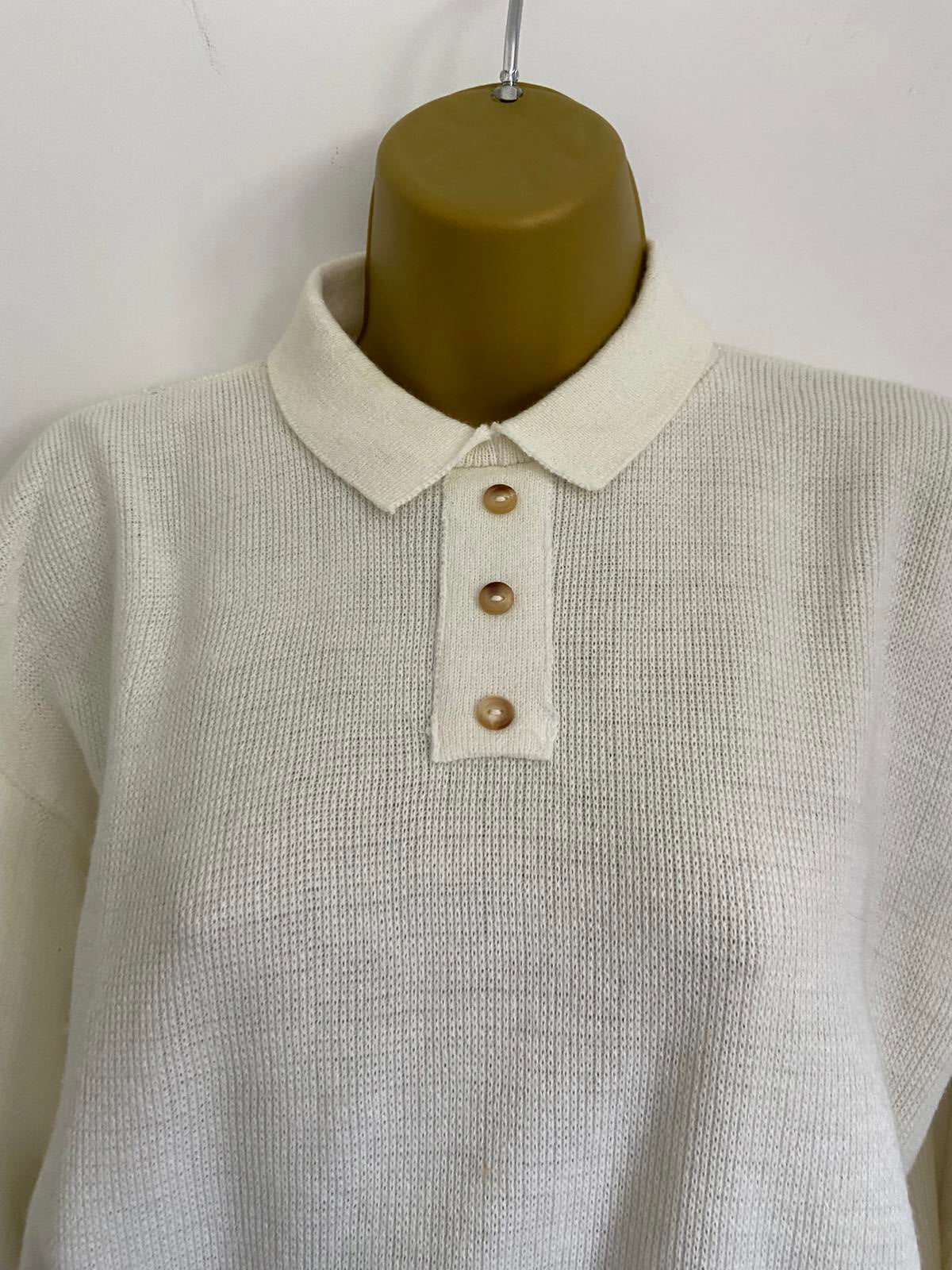 Blue Made In England Cream Small Knitted Polo Neck Lightweight Sweater