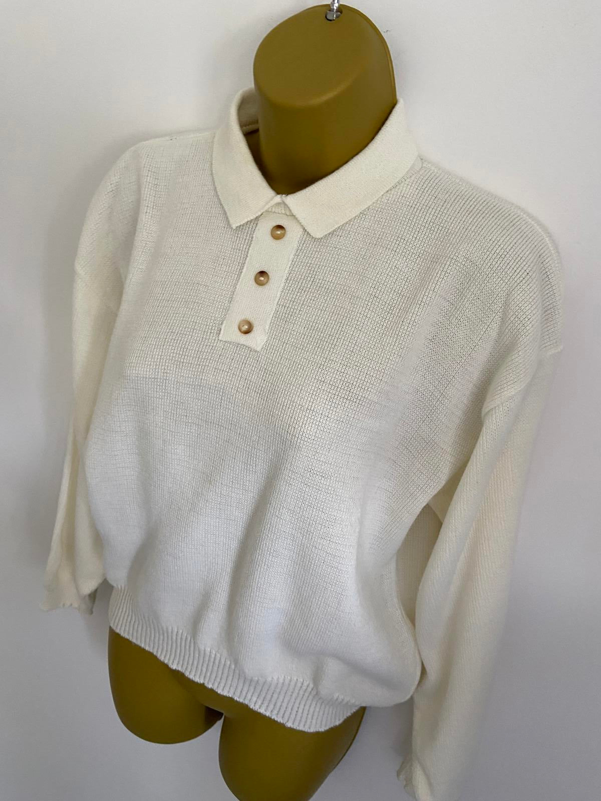 Blue Made In England Cream Small Knitted Polo Neck Lightweight Sweater