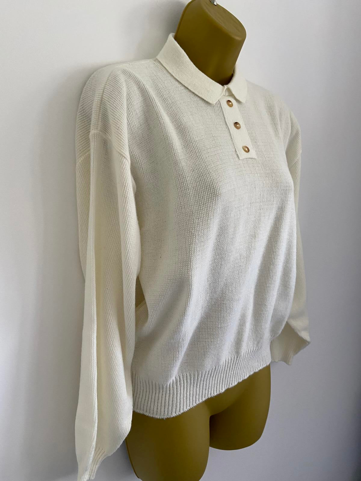 Blue Made In England Cream Small Knitted Polo Neck Lightweight Sweater