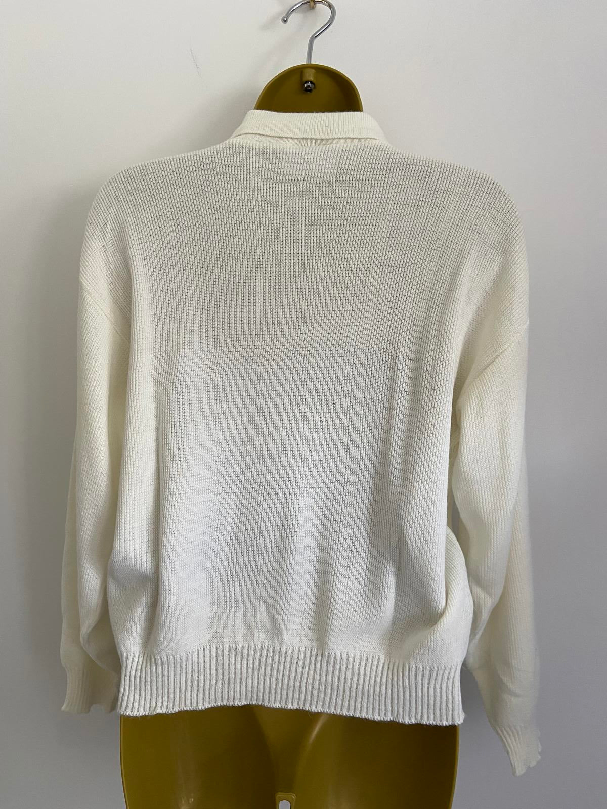 Blue Made In England Cream Small Knitted Polo Neck Lightweight Sweater
