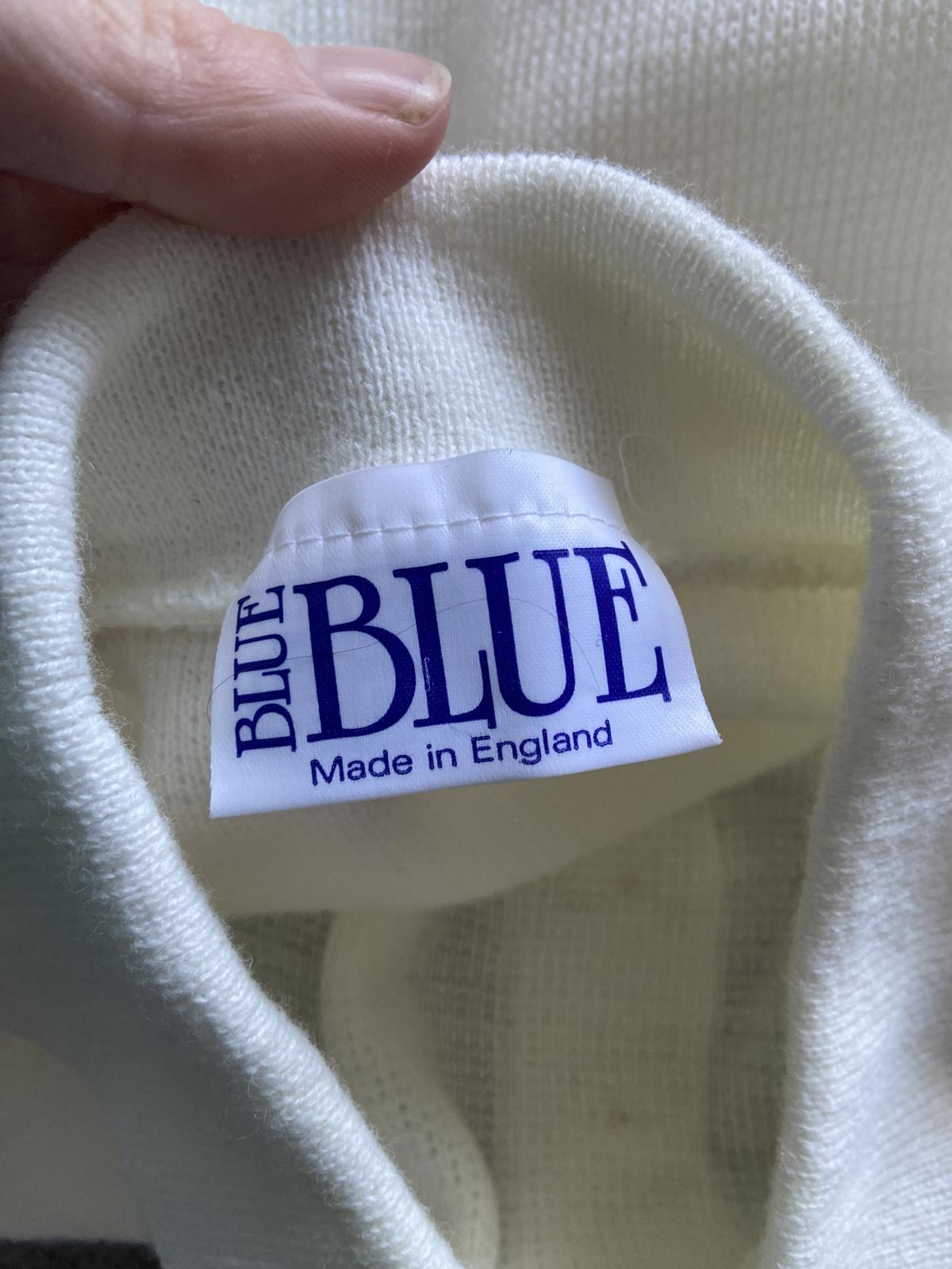 Blue Made In England Cream Small Knitted Polo Neck Lightweight Sweater