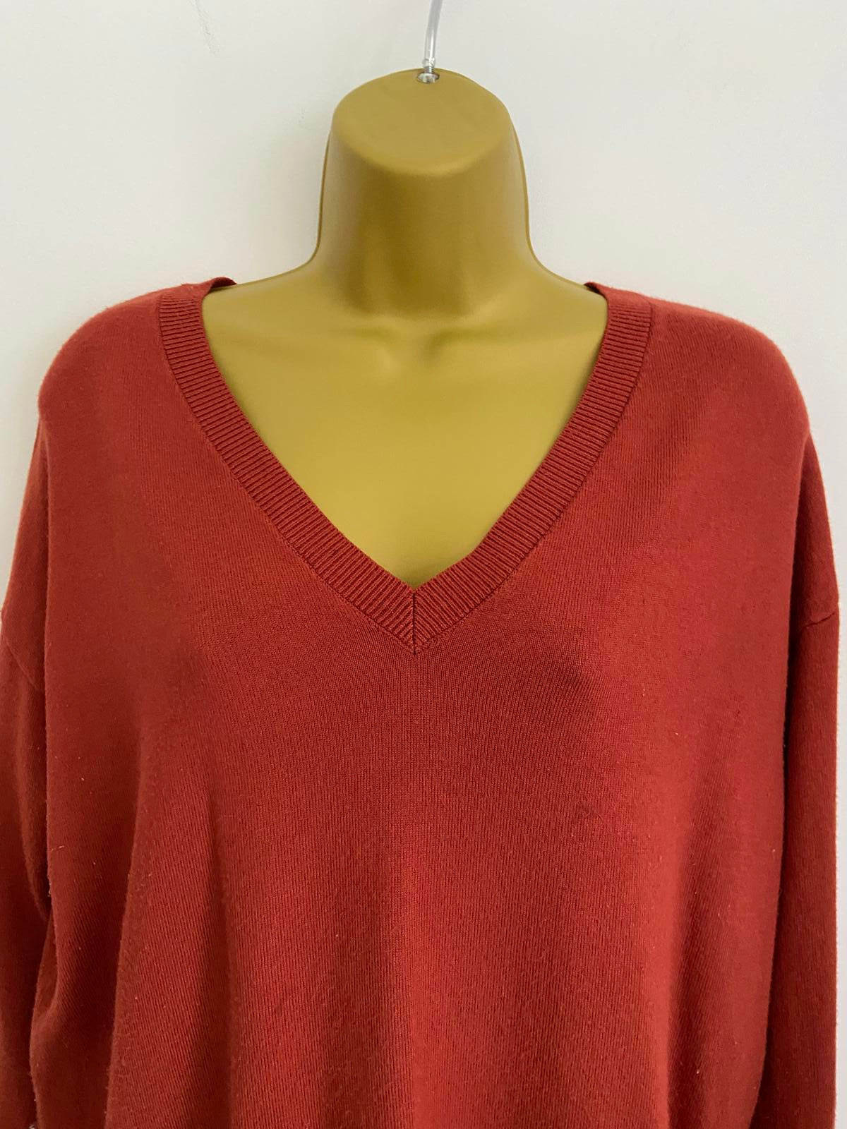 Peacocks Size 8 Burnt Orange V-Neck Jumper Soft Knit Lightweight Pullover