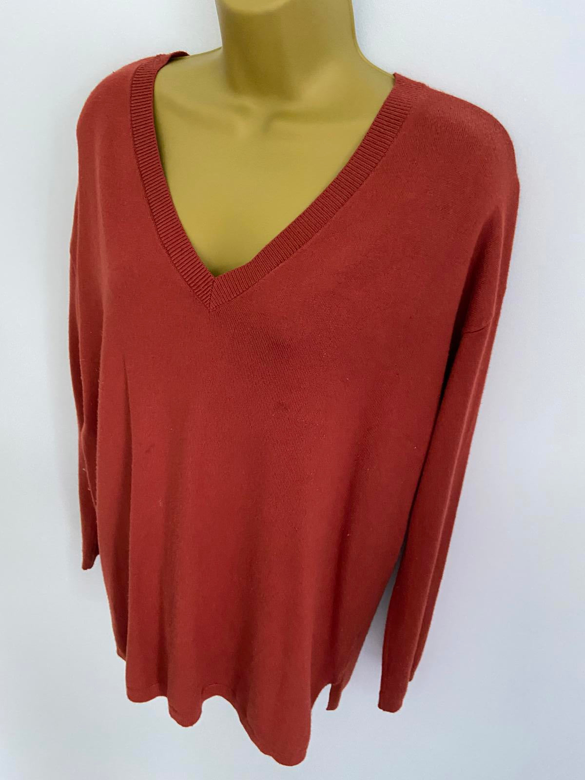 Peacocks Size 8 Burnt Orange V-Neck Jumper Soft Knit Lightweight Pullover