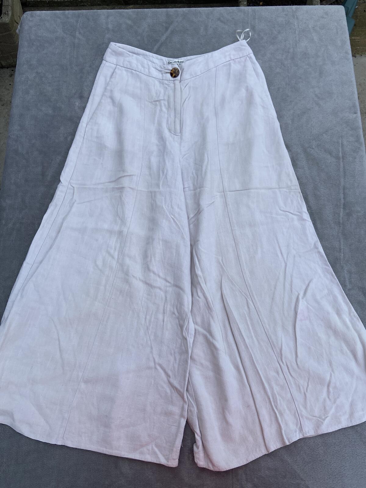 Miss Selfridge Cream Linen Blend Wide Leg Cropped Culotte Trousers Size 8