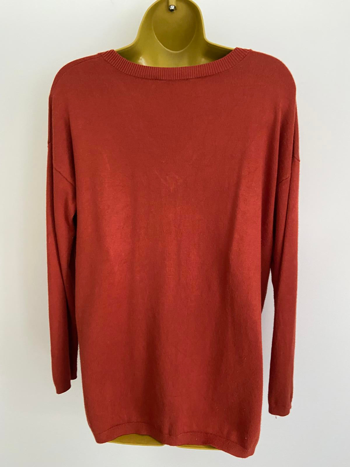Peacocks Size 8 Burnt Orange V-Neck Jumper Soft Knit Lightweight Pullover