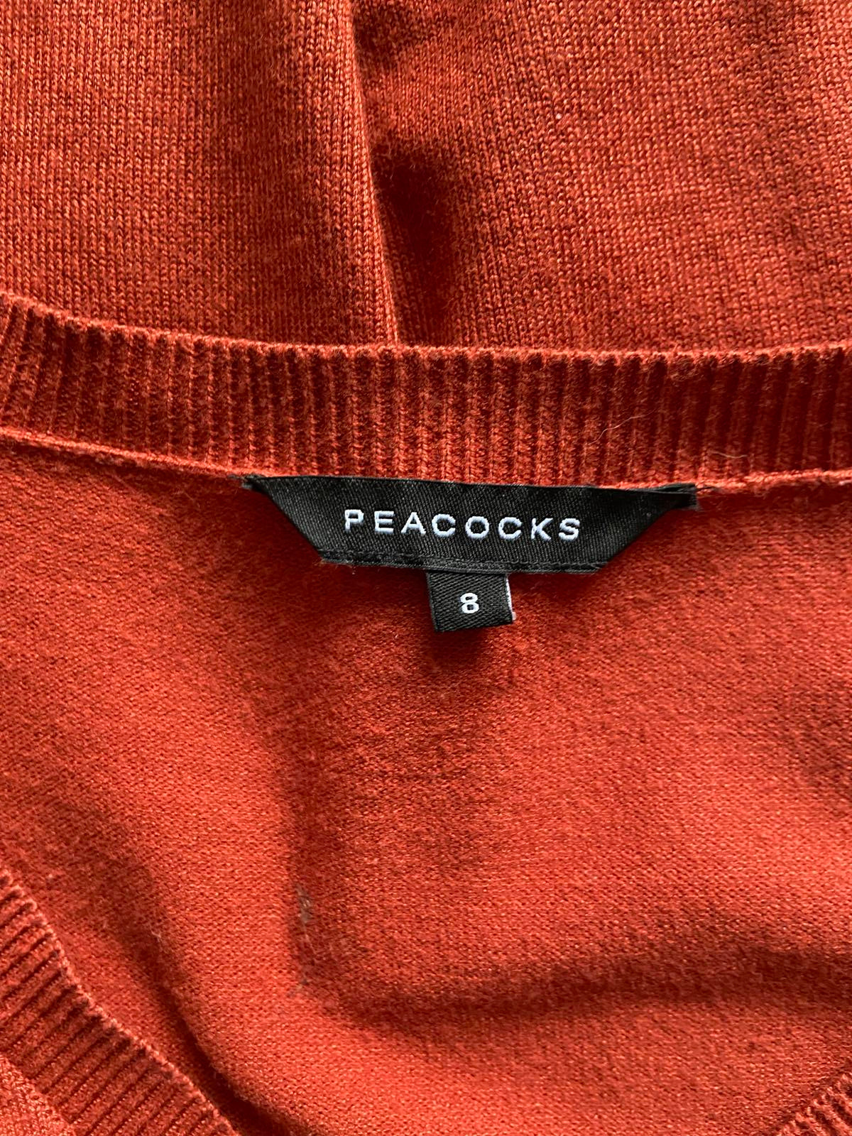 Peacocks Size 8 Burnt Orange V-Neck Jumper Soft Knit Lightweight Pullover
