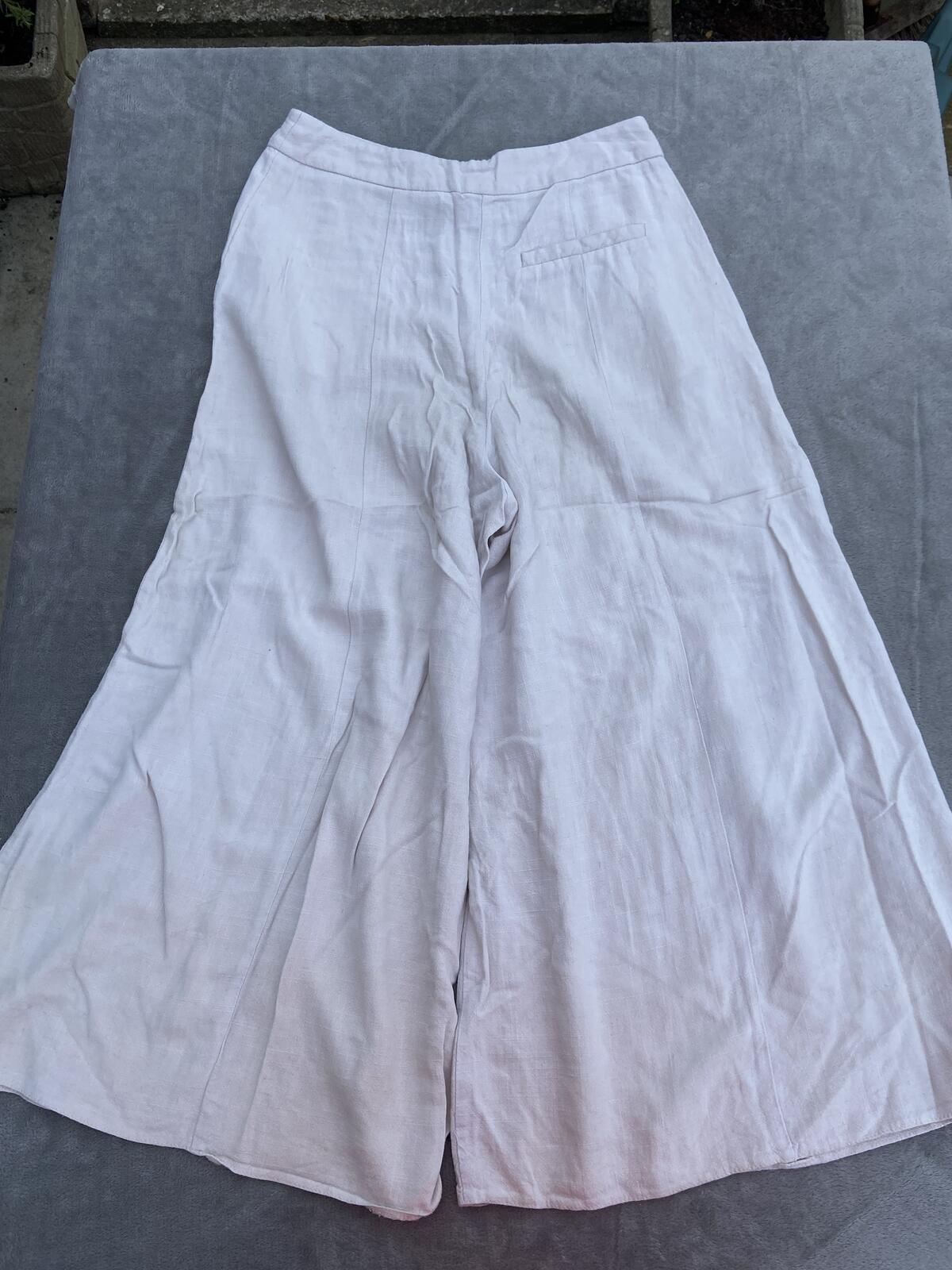 Miss Selfridge Cream Linen Blend Wide Leg Cropped Culotte Trousers Size 8