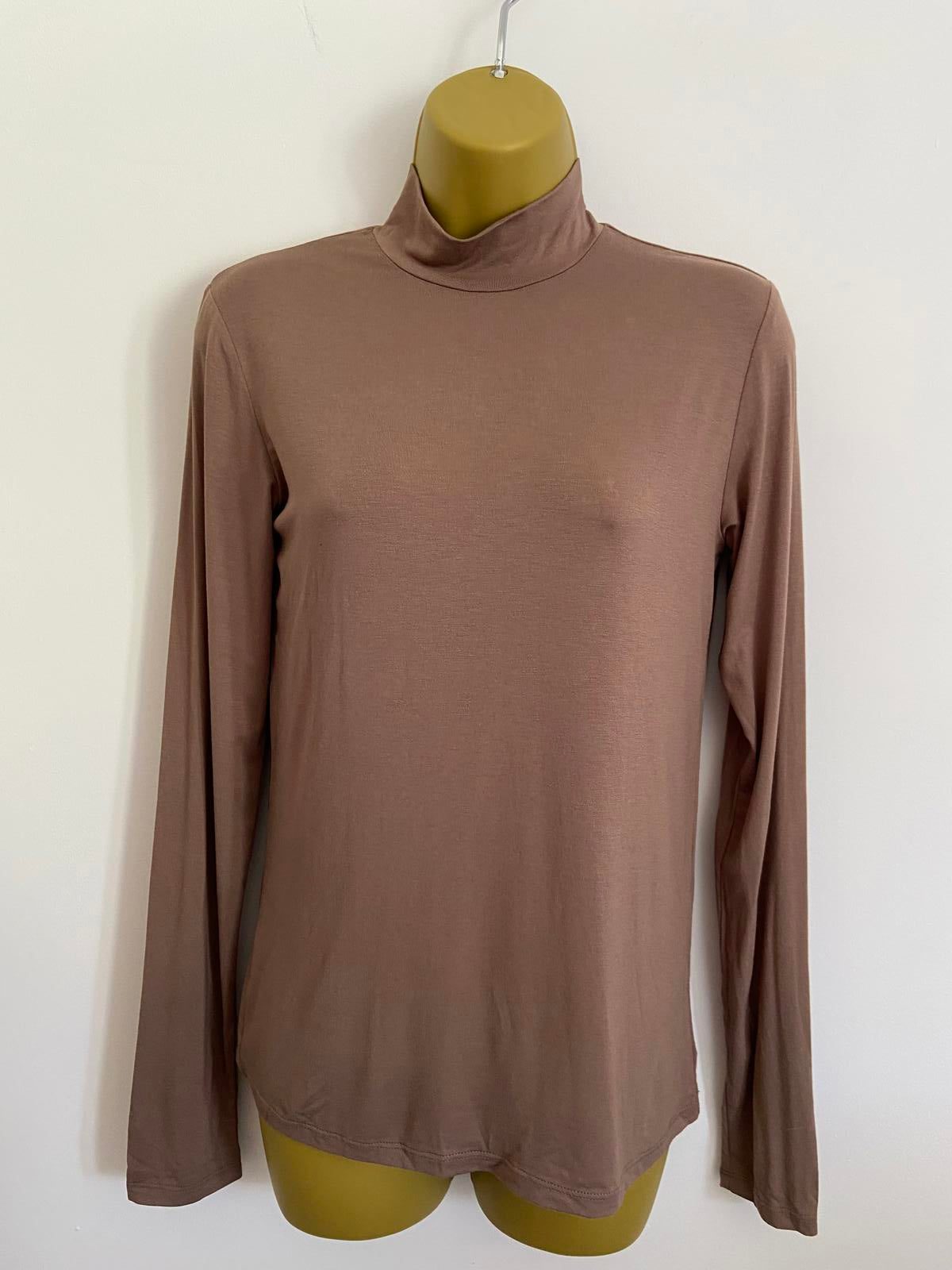 Cider Brown Mock Turtleneck Top - Long Sleeve, Size Small
