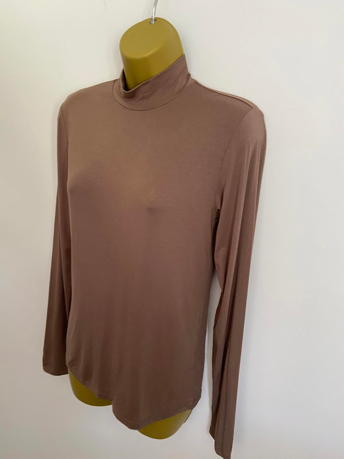 Cider Brown Mock Turtleneck Top - Long Sleeve, Size Small