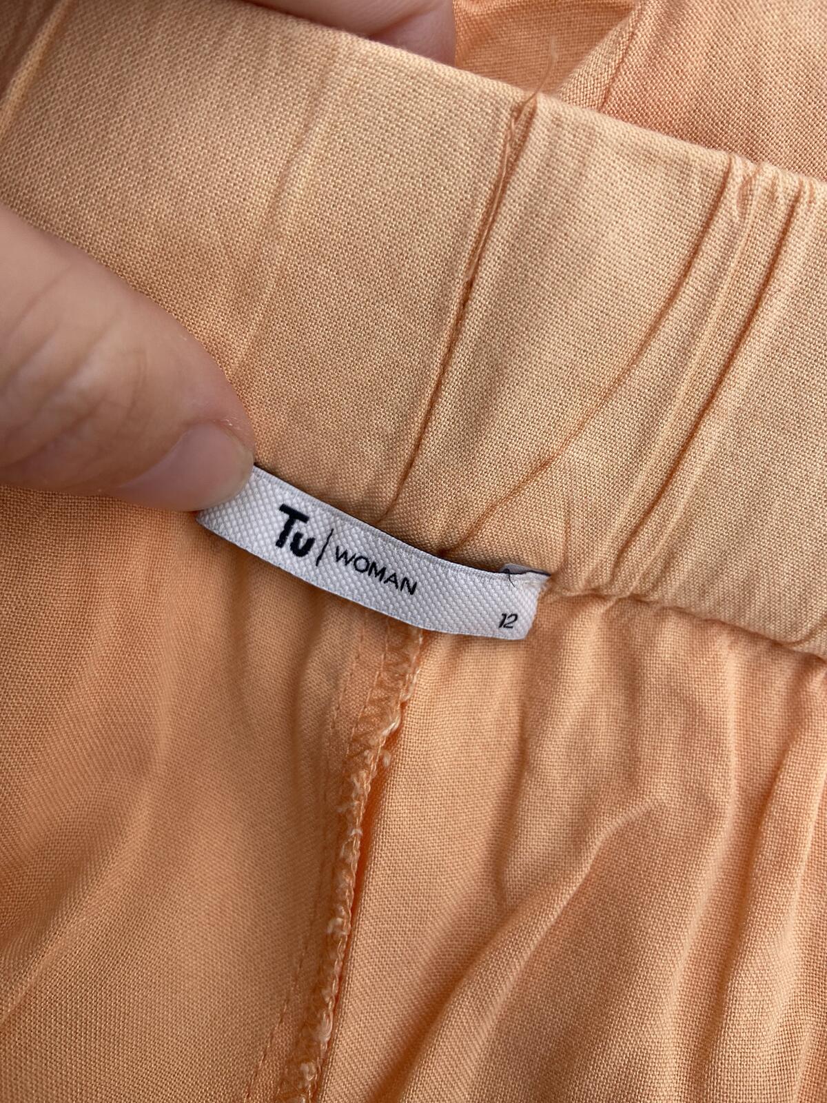 Tu Women's Pastel Orange Lightweight 100% Viscose Cropped Trousers Size 12