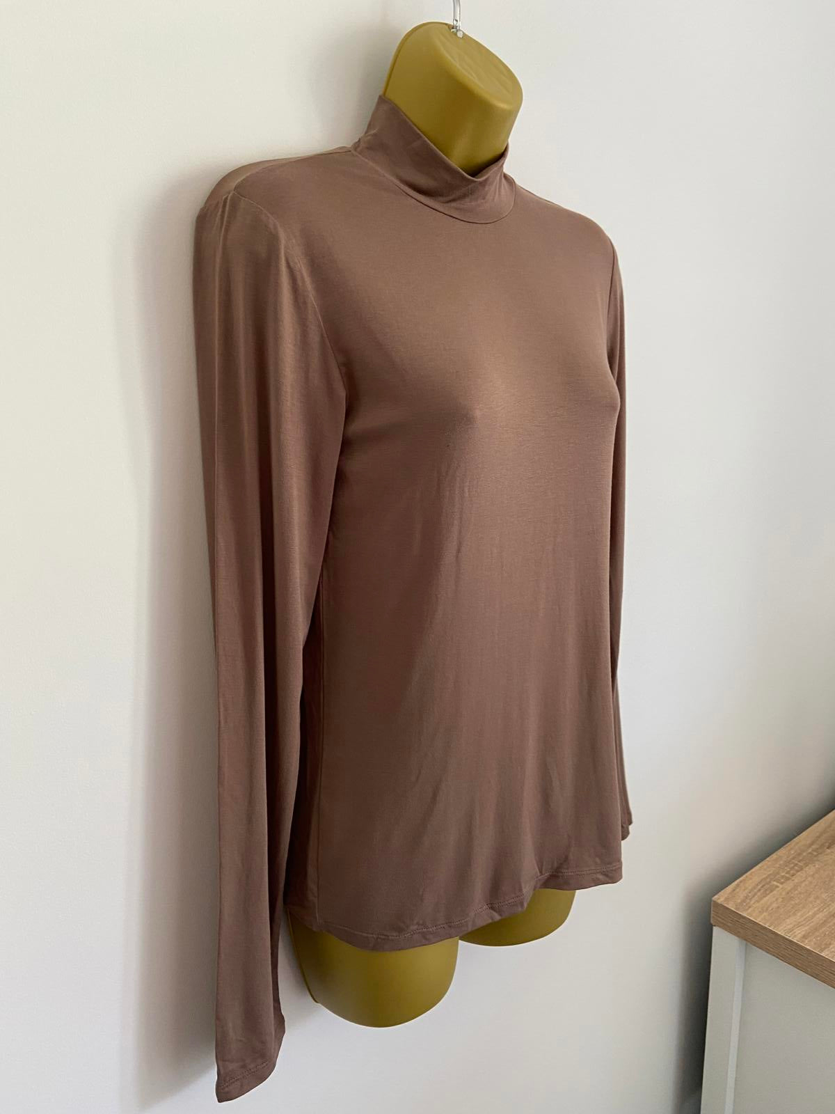Cider Brown Mock Turtleneck Top - Long Sleeve, Size Small