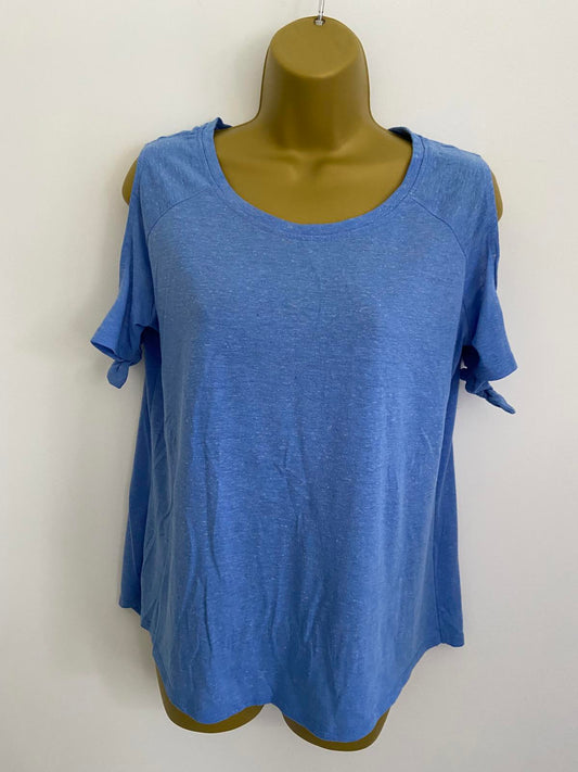 F&F Size 14 Blue Cold Shoulder T-Shirt Tie Sleeve Detail Marl Top