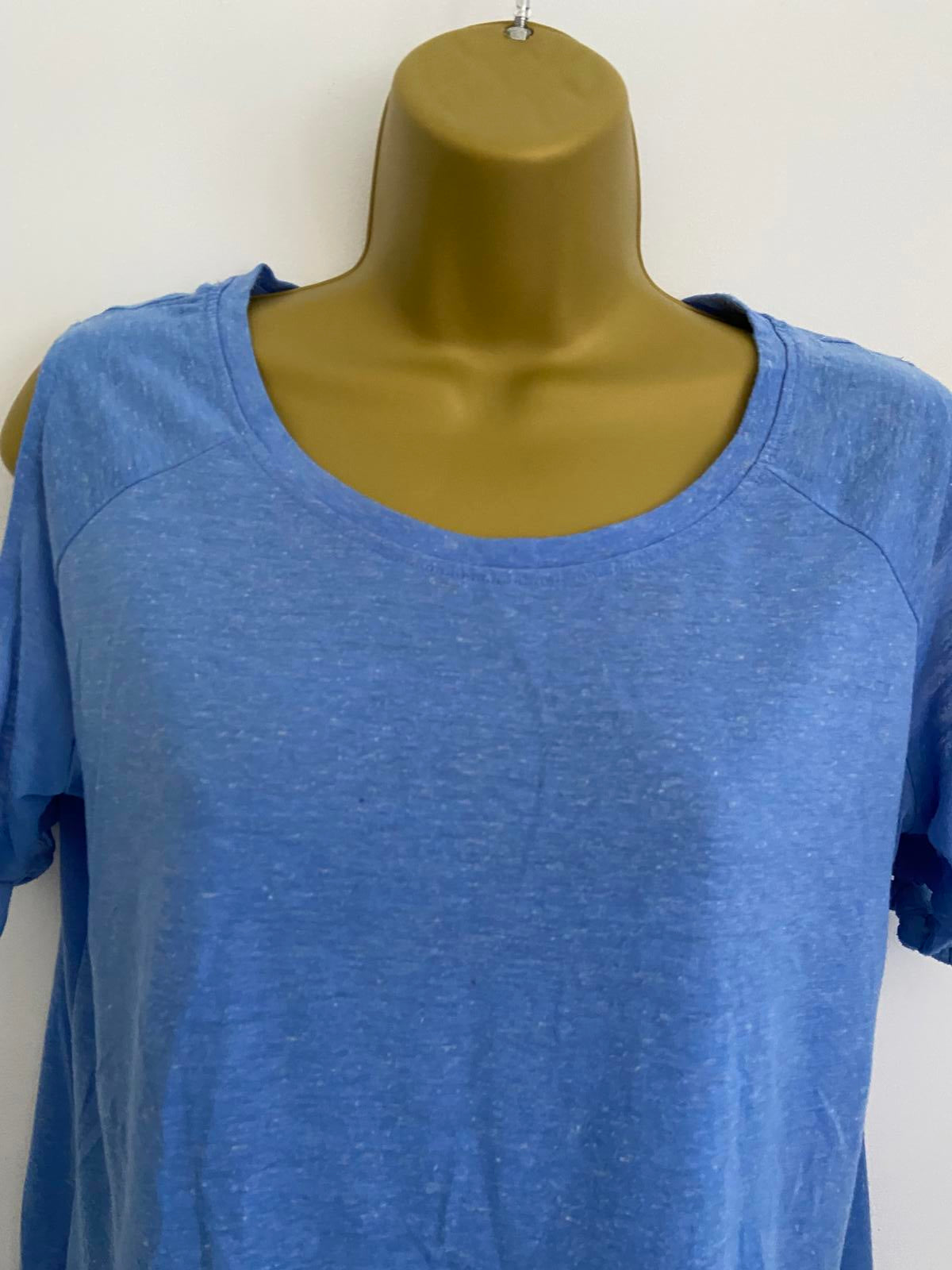 F&F Size 14 Blue Cold Shoulder T-Shirt Tie Sleeve Detail Marl Top
